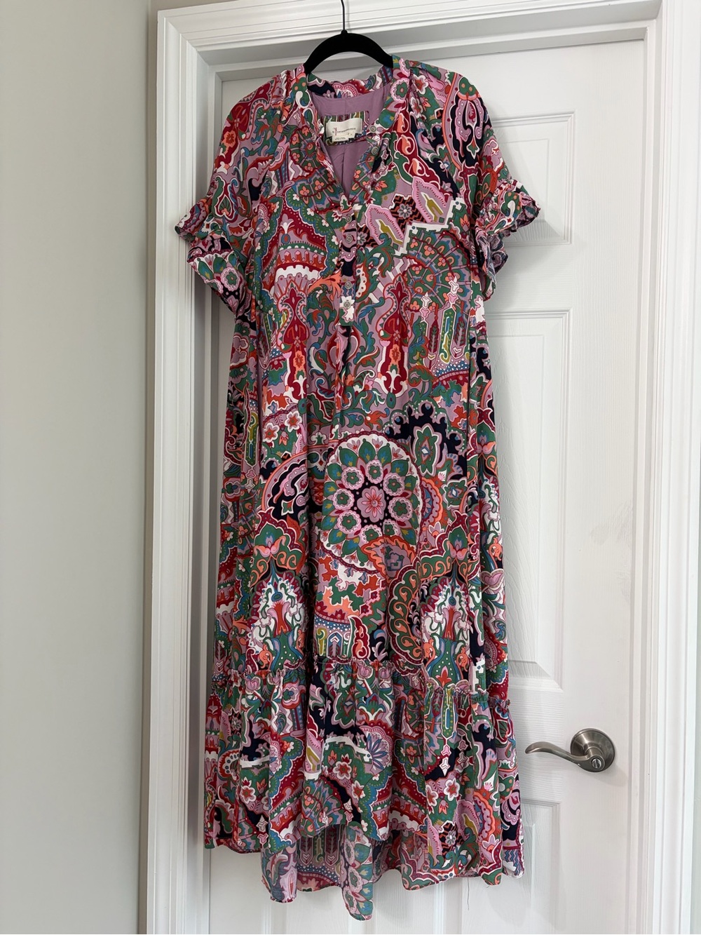 Anthropologie Pink Multi Paisley Button-Front Midi Dress